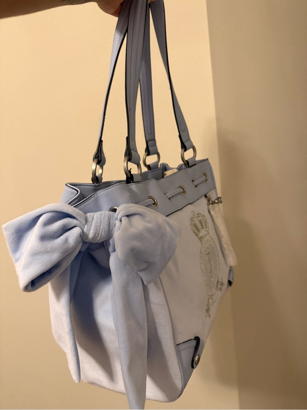 Juicy Couture Light Blue Shoulder Tote with Crest and Charm - Picture 2 of 6